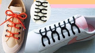 〔靴紐の結び方〕シャネルのロゴのような形が特徴の靴ひもの通し方 丸ひも編 how to tie shoelaces [upl. by Lynnworth]