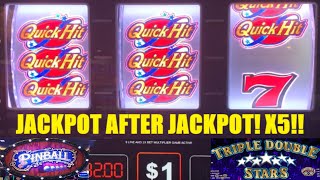 5 JACKPOTS Huge Wins on Quick Hit Triple Double Action Slot machine One of my best sessions EVER [upl. by Nnylaf]