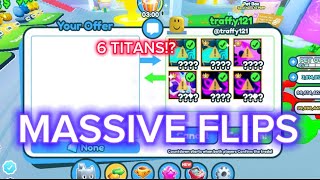 Trading Montage 70  MASSIVE FLIPS 6 TITANICS 💎☘️  Pet Simulator X  Roblox [upl. by Aneerhs420]