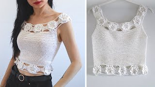 TUTORIAL TOP CANOTTA UNCINETTO quotNINFEAquot DIY CROCHET TOP CROP [upl. by Anar]