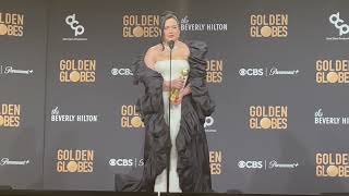 Lily Gladstone Best Film Drama Actress Killers of the Flower Moon 2024 Golden Globes press room [upl. by Tonkin188]