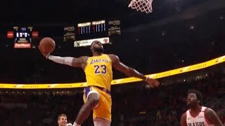 LeBron James epic backtoback dunks  first points as a Laker 4 dunks in a row [upl. by Yrahk537]