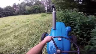 Fordson Super Dexta Tractor at work  Clearing high nettles with my topper [upl. by Alekahs]