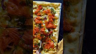 Tarte flambée Flammkuchen with smoked salmon salmon 🥧 food shorts [upl. by Enomed]