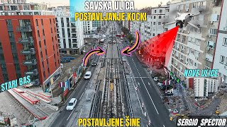 SAVSKA ULICA postavljanje kocki dronom šine parking stara BAS stanica Beograd na vodi beograd [upl. by Ytram]