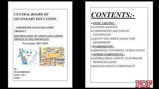 Chemistry Project File on Identification of Cations and anionspresent in the toothpaste for class12 [upl. by Resee]