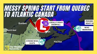 Messy System Brings a Snowy Spring Start to Quebec Atlantic Canada [upl. by Cadmar]