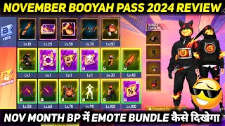 NEXT NOVEMBER MONTH BOOYAH PASS 2024 FREE FIRE NEW ELITE PASS SEASON 23 FULL REVIEW BUNDLE EMOTE FF [upl. by Cinamod883]