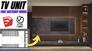 Tv unit design l Sketchup tutorial l Vray [upl. by Lamprey]