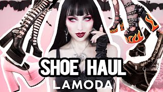 🖤⛓️ GOTH  ALT SHOE HAUL ⛓️🖤 Trying on Extreme and Crazy Boots from LAMODA  Vesmedinia [upl. by Sjoberg]