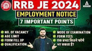 RRB JE 2024 Notification  RRB JE Vacancy Qualificaiton Age Limit Form Fill Up  Complete Details [upl. by Sillaw]