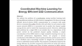 Coordinated Machine Learning for Energy Efficient D2D Communication [upl. by Mendoza]