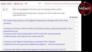 AQA GCSE Chemistry 2022 Paper 1 Q7 Foundation Tier Past paper Questions Metals and Acids Reaction [upl. by Sidky]