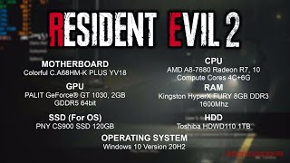 Resident Evil 2 Remake Gaming Benchmark  1080p Low Settings  AMD A87680  GT 1030  8GB RAM [upl. by Sirah]