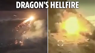 Terrifying Ukrainian Dragon drone drops 2500C molten iron on Putins men sparking hellish fires [upl. by Avehsile]