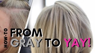 Foil Highlight with Gray Blending Root Smudge  HOWTO Blending Gray hair [upl. by Raoul893]