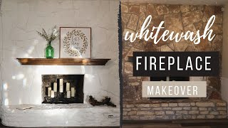 HOW TO WHITEWASH A STONE FIREPLACE  FIREPLACE MAKEOVER  FASTES WAY TO WHITEWASH [upl. by See754]