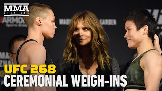 Rose Namajunas vs Zhang Weili 2 WeighIn Staredown With Halle Berry  UFC 268  MMA Fighting [upl. by Laraine]