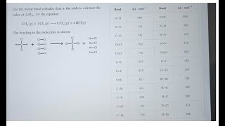 Use the molar bond enthalpy data in the table to estimate the value of H rxn for the equation [upl. by Enilrae226]