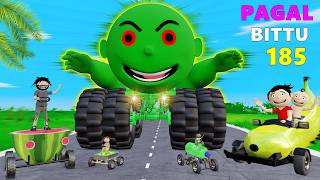 Monster Truck Watermelon Banana Mango Bottle Car Race  Gadi Wala Cartoon  Desi Comedy Video [upl. by Nosle106]