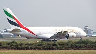 Emirates Airbus A380 A6EOO Take Off at London Gatwick Airport Runway 08R [upl. by Esiouqrut823]