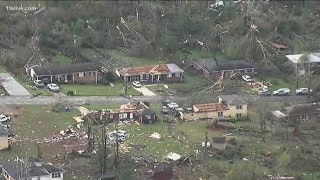 Newnan tornado devastation aftermath  Georgia governor set to visit [upl. by Brackely]