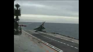 Sukhoi Su33 FlankerD aborted aircraft carrier landing [upl. by Avirt408]