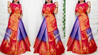 Saree convert into Beautiful LehngaSaree lehnga drapingSilk saree Wearing Beautifully [upl. by Aceber]