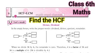 Chapter 9 HCF  LCM  How to Find the HCF  Class 6th Maths  Std 6th maths [upl. by Rudiger866]