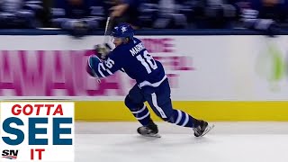 GOTTA SEE IT Mitch Marner Picks Up New Stick While On His Way To Setting Up Tavares Goal [upl. by Noynek]