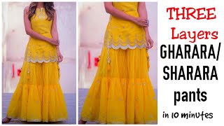 DIY  Three Tiered GhararSharara Cutting and Stitching  Gharara EASY makingLatest Sharara Dress [upl. by Abehsile]