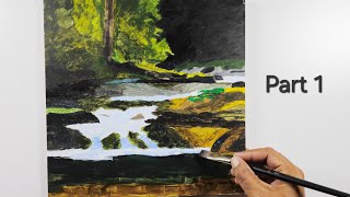 Painting a Waterfall  Waterfall Landscape  Easy Waterfall Landscape Painting Tutorial [upl. by Kataway]