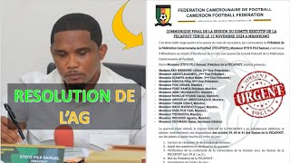 Urgent RÉSOLUTION DE LASSEMBLÉE GÉNÉRALE DE LA FECAFOOT [upl. by Falda]