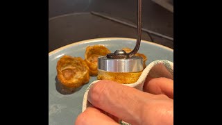 Frying canapé shells using a Netherton Foundry croustade iron [upl. by Eesdnil]