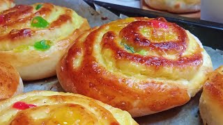 Brioche roulée ou chnik à la crème pâtissière et fruits confits sans beurre شنيك بدون زبدة 👌 [upl. by Philips927]