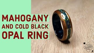 Mahogany Wood with Cold Black Bello Opal and Brass Bentwood Ring [upl. by Haldes]