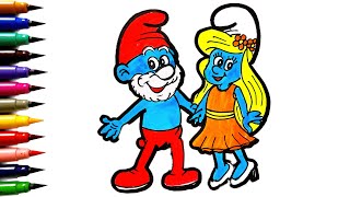 The Smurfette  The Smurf  How To Draw Smurfette and Papa Smurf Easy Drawing Kids Art Papa Smurf [upl. by Eixela397]