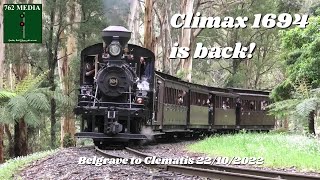 Climax Locomotive 1694 to the Paradise Hotel Puffing Billy Railway 22102022 [upl. by Imaj]