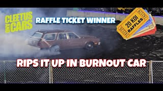 Cleetus amp Cars Raffle Ticket Winner Rips it up in Burnout Car [upl. by Benco]