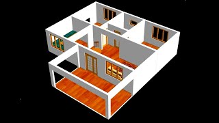 Small House Plan 11 x 9m 2 Bedroom with American Kitchen 2020 [upl. by Fahland827]