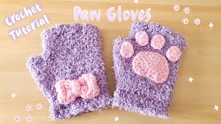 How to crochet cute and fluffy Cats Paw Gloves  Mittens [upl. by Adnof87]