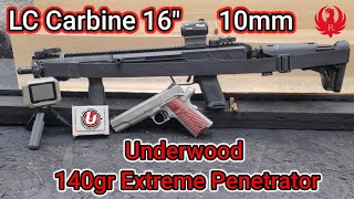 Underwood Xtreme Penetrator 140gr 16quot Ruger LC Carbine 10mm Gel Test [upl. by Radnaskela]