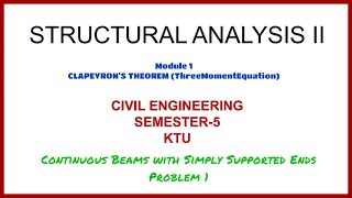 STRUCTURAL ANALYSIS IIContinuous Beams with SS EndsCLAPEYRONS THEOREM  MOD 1Problem 1LEC 03 [upl. by Cirle40]