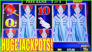 OMG Landed 2 HUGE JACKPOTS on High Limit Autumn Moon Dragon Link Slot Machine [upl. by Ahcatan610]