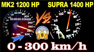 VW Golf mk2 1200 HP vs Toyota Supra 1400 HP Acceleration 0300 RollingRace 100300 kmh [upl. by Eelac]