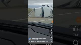 100 km wind blows semi off the road on the 10 highway by balgonie Saskatchewan Oct 5th 2024 [upl. by Anekam]