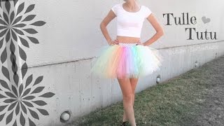 NO SEW TUTU  Tulle Skirt How To  Halloween Costume DIY  SoCraftastic [upl. by Nahsad]