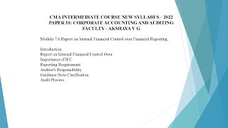 P10 Module 76 Report on Internal Financial Control over Financial Reporting CAA INTER G2TAMIL [upl. by Cirdnek]