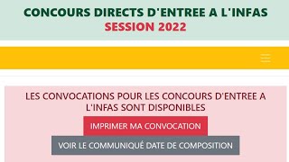 Concours DEntrée A LINFAS 2022  Dates Epreuves De Composition Ecrite  Impression De Convocation [upl. by Jacklyn]