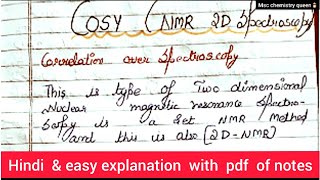 Cosy 2DNMR Spectroscopy  in hindi  Spectroscopy handmade notes  Msc chemistry COSY [upl. by Elehcim]